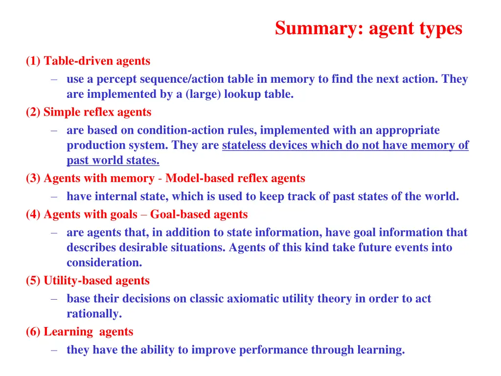 summary agent types