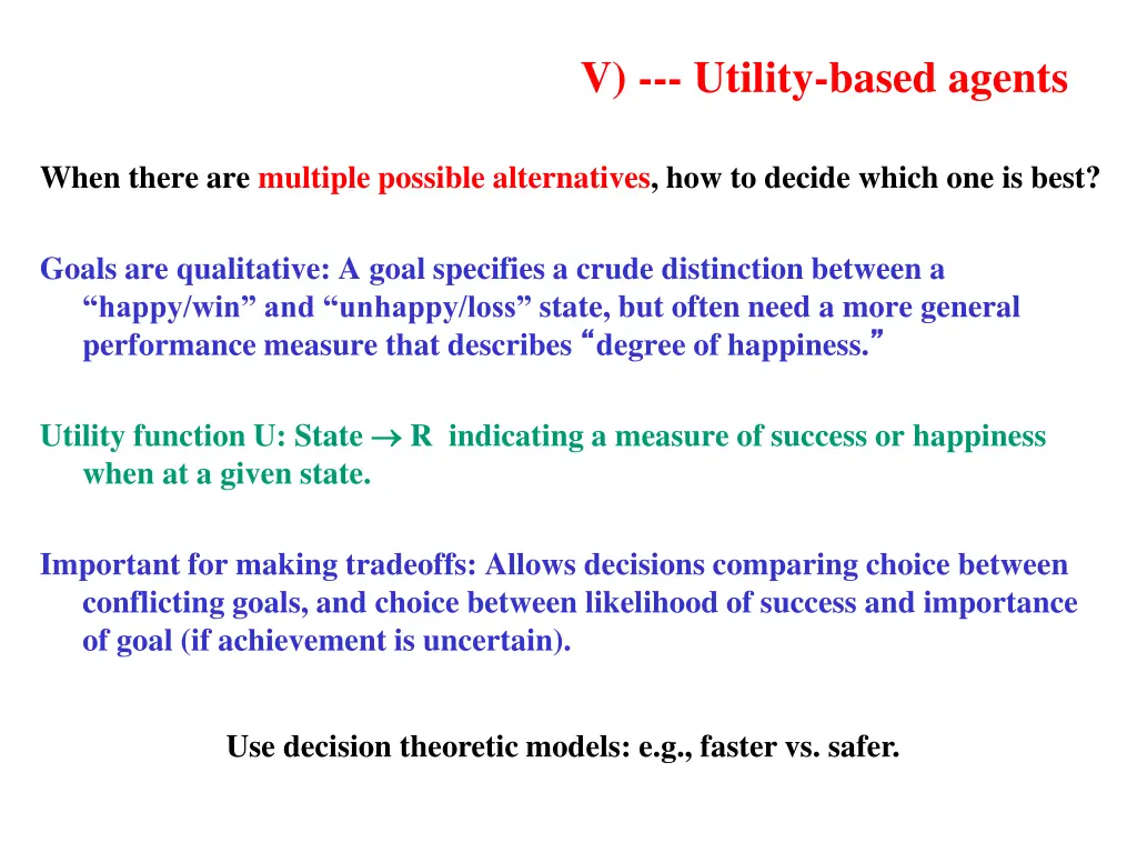 v utility based agents