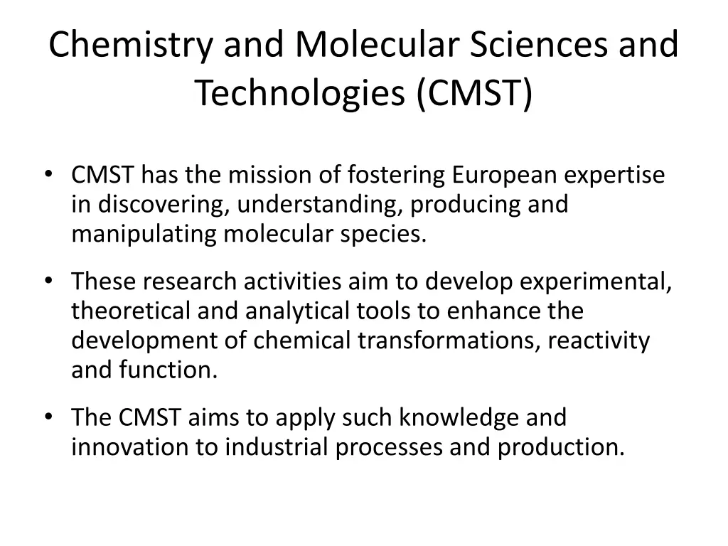 chemistry and molecular sciences and technologies