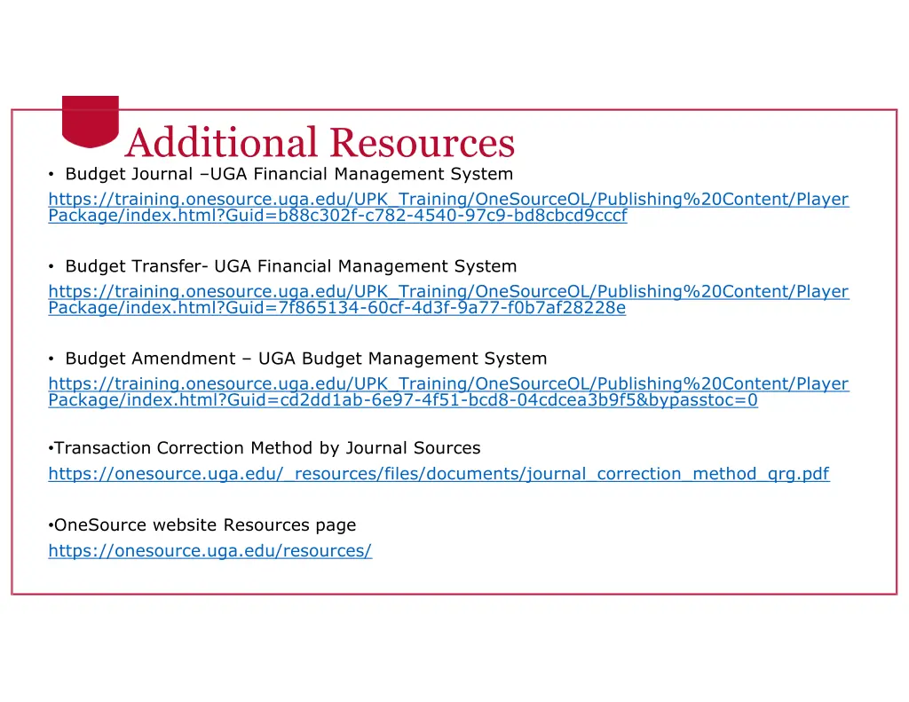 additional resources budget journal uga financial