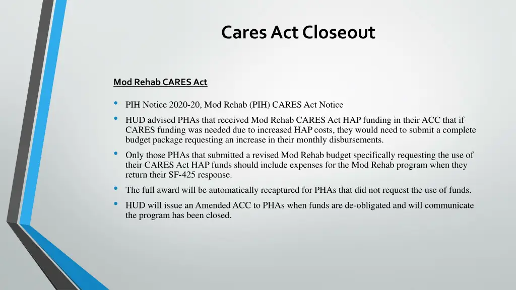 cares act closeout 9