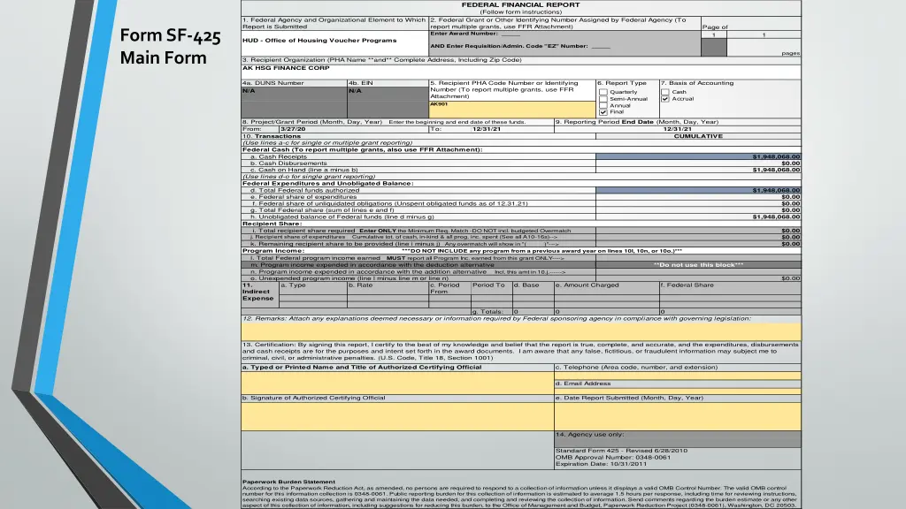federal financial report follow form instructions