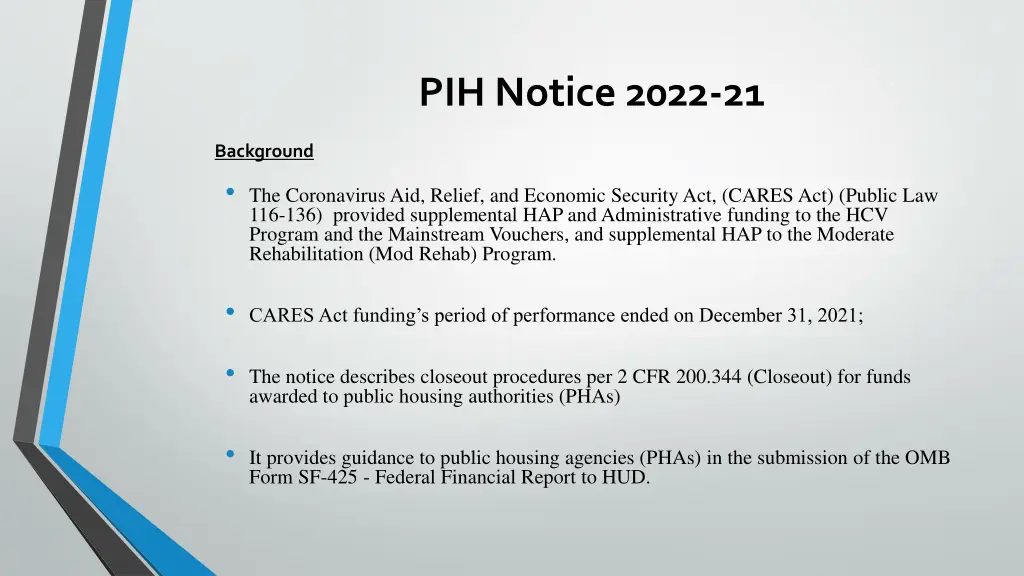 pih notice 2022 21