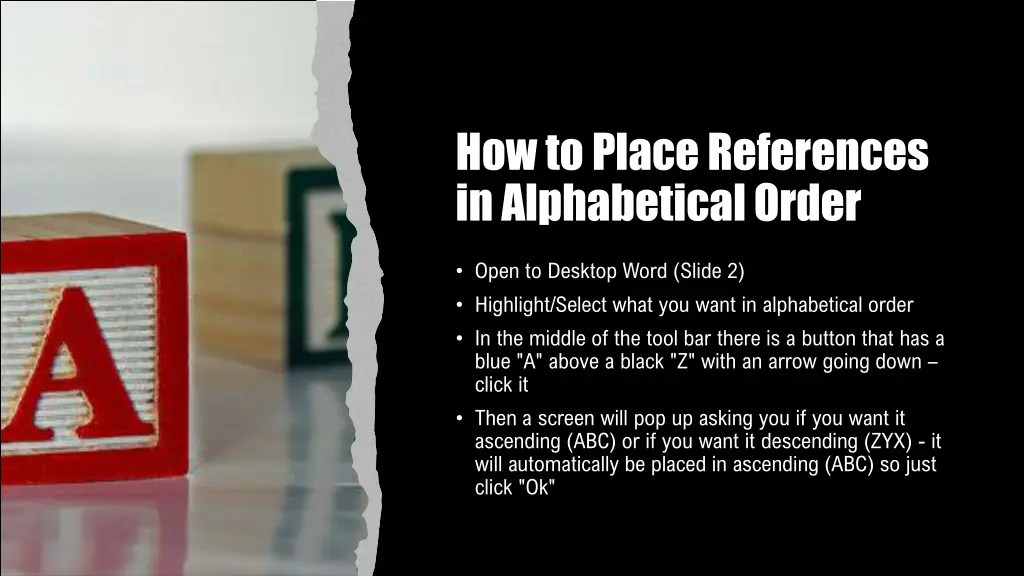 how to place references in alphabetical order