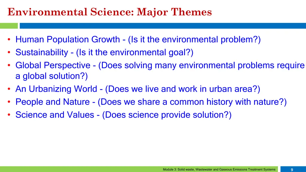 environmental science major themes