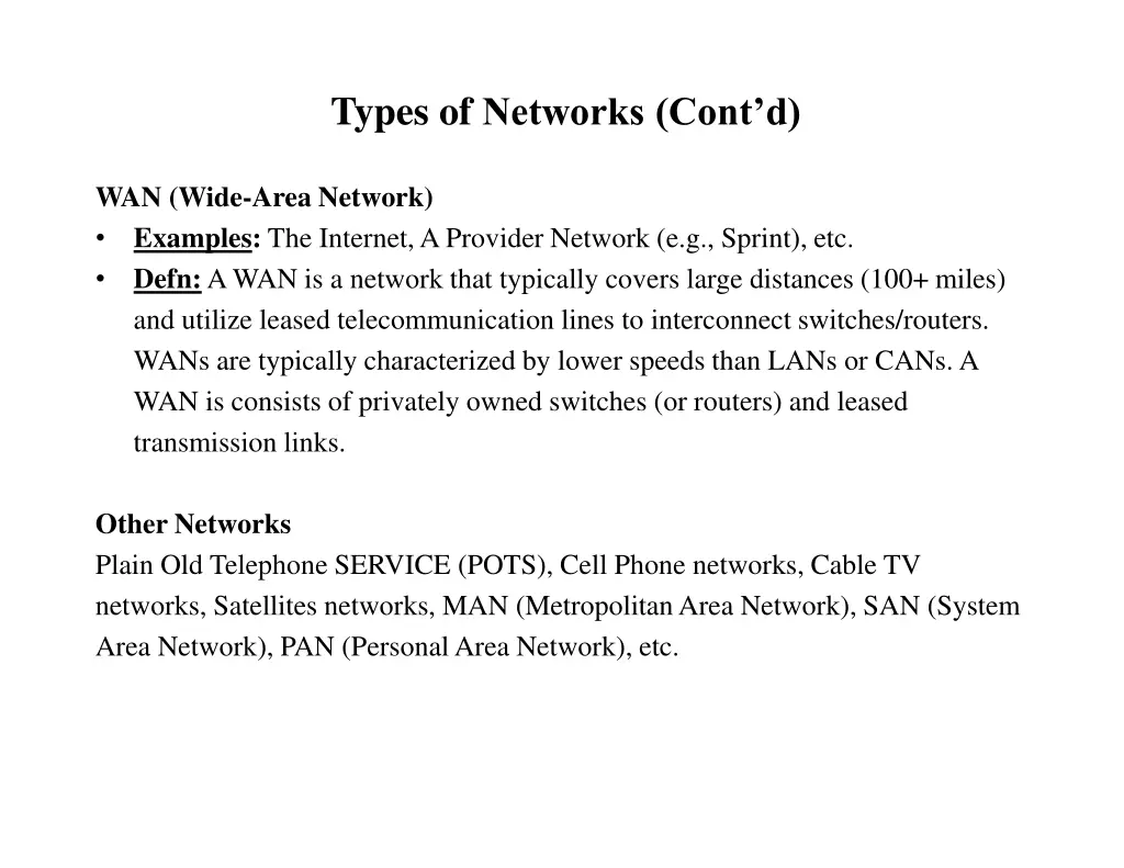 types of networks cont d
