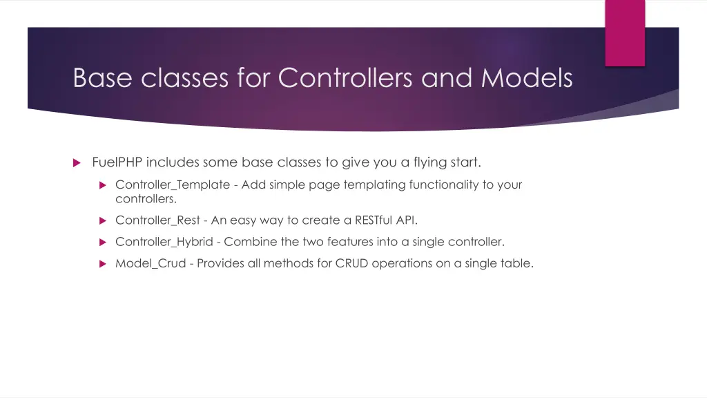 base classes for controllers and models
