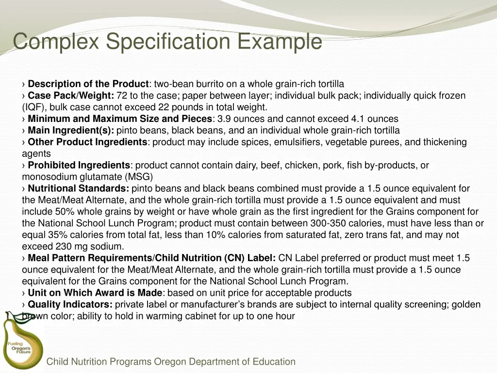 complex specification example