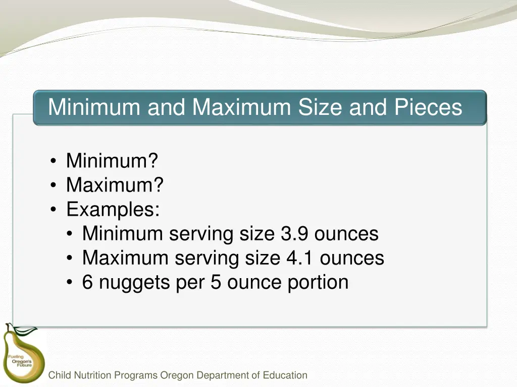 minimum and maximum size and pieces