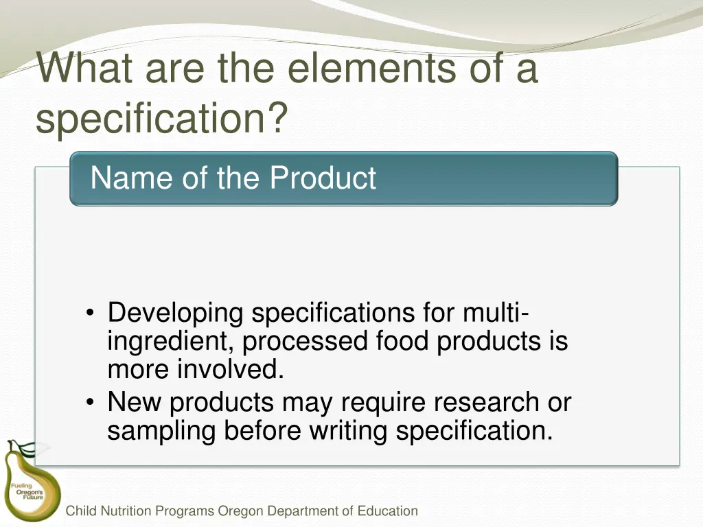 what are the elements of a specification