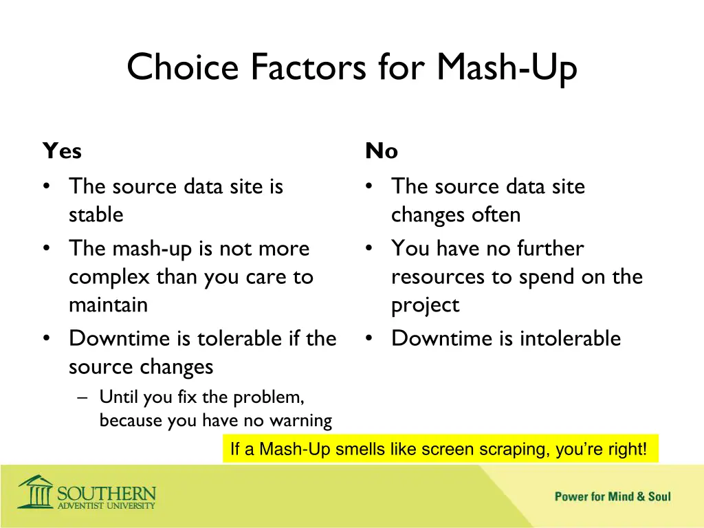 choice factors for mash up