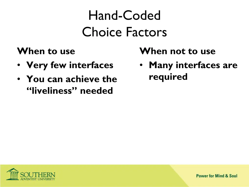 hand coded choice factors