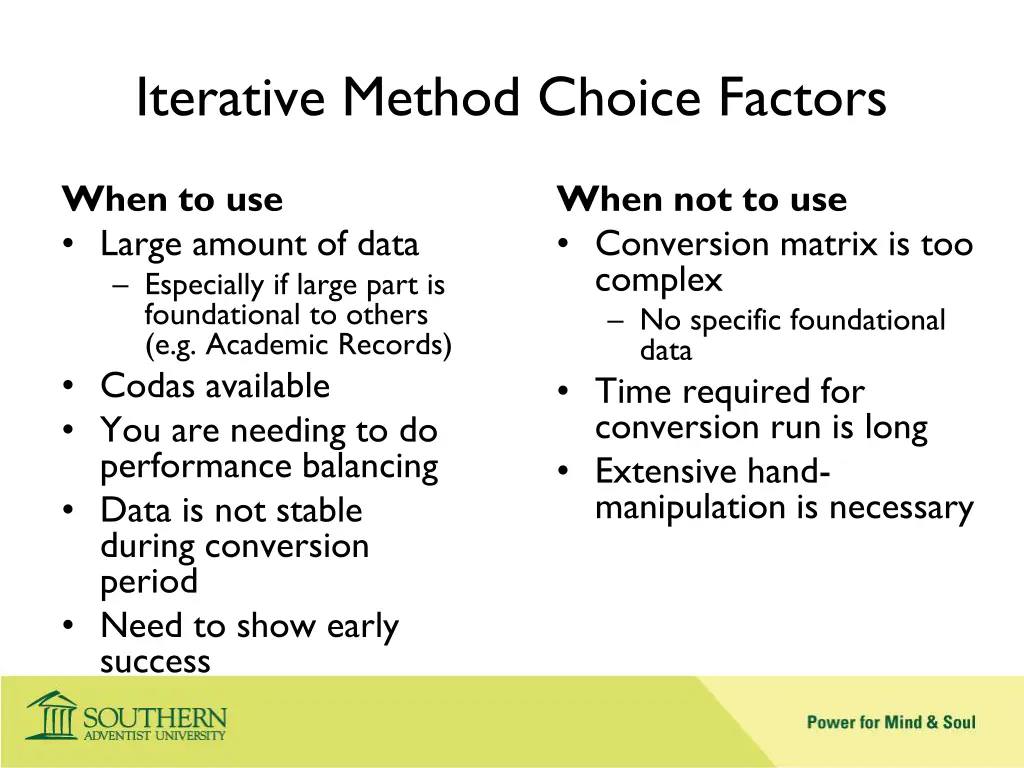 iterative method choice factors