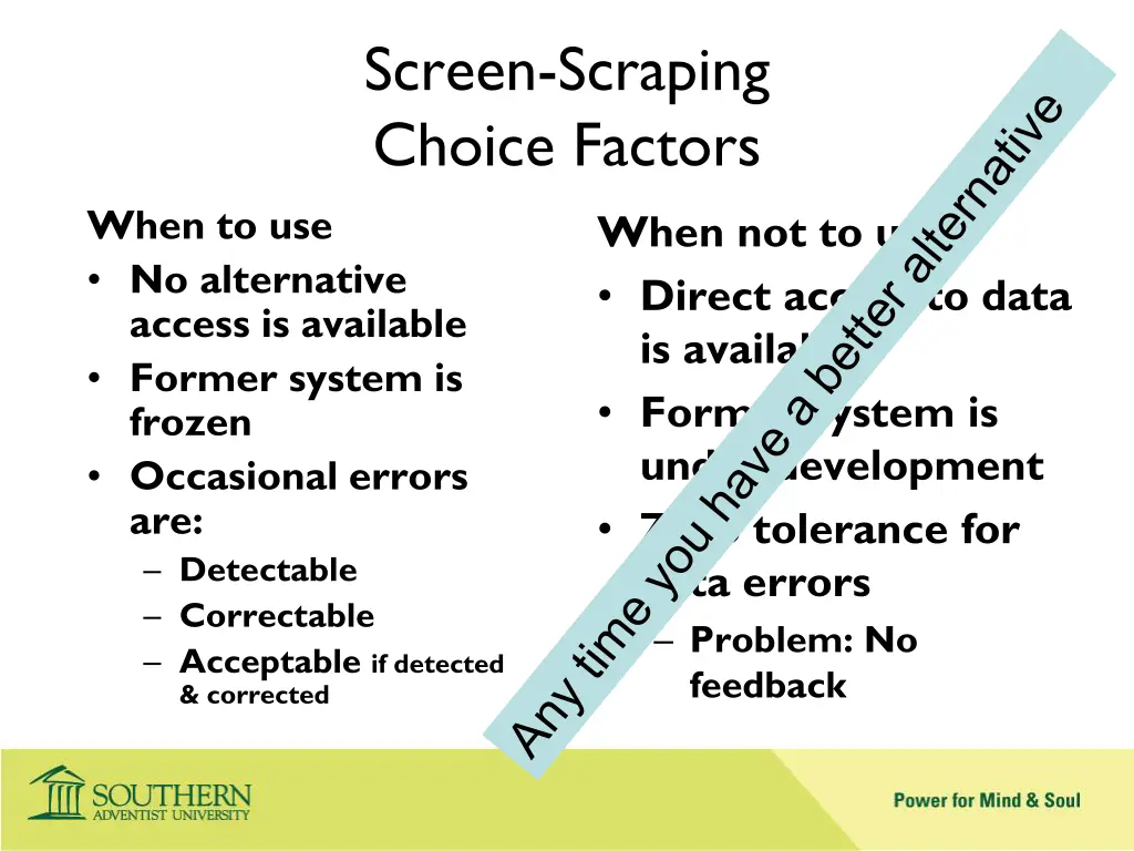 screen scraping choice factors