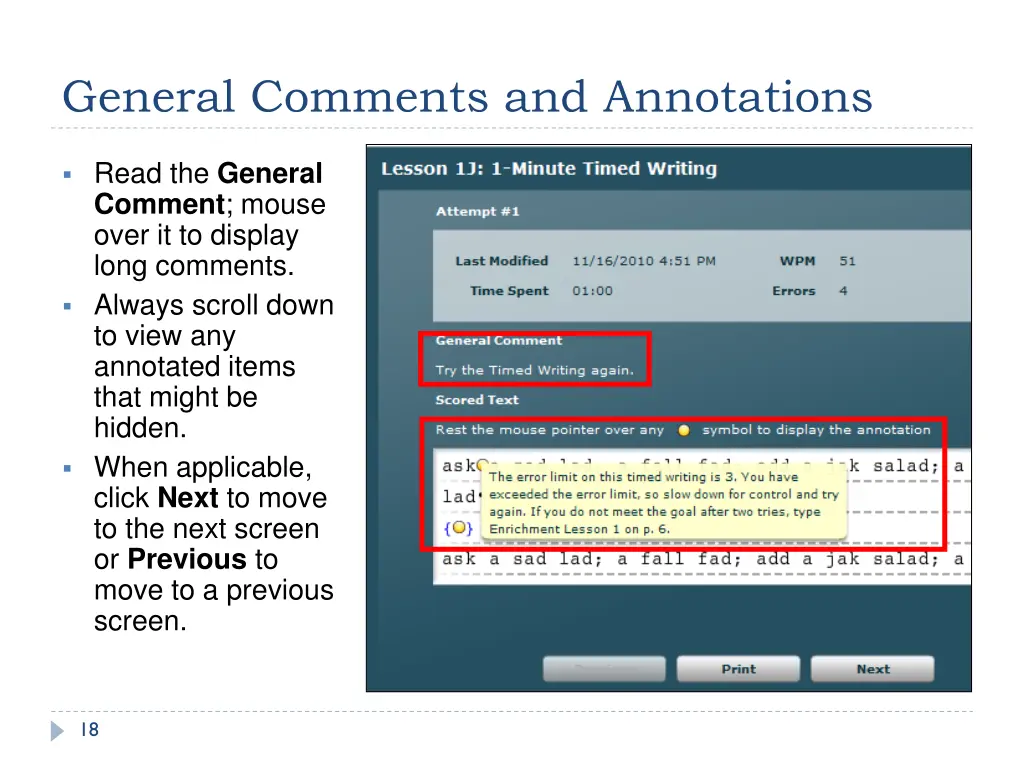 general comments and annotations
