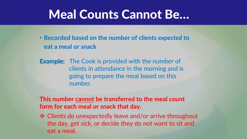 meal counts cannot be 1