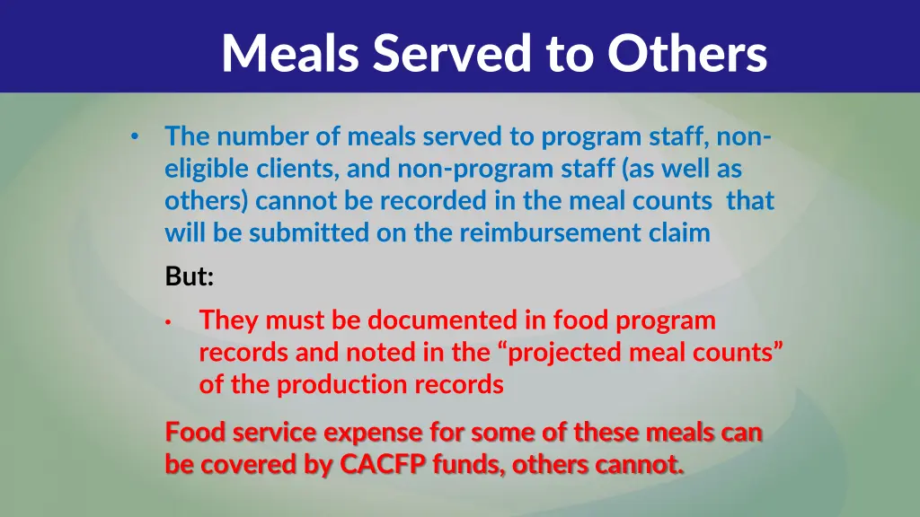 meals served to others