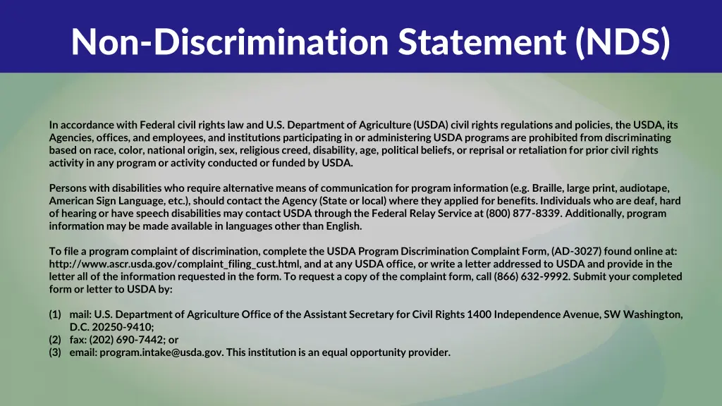 non discrimination statement nds