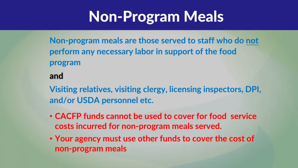 non program meals
