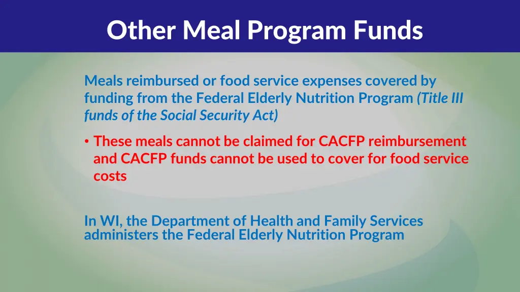 other meal program funds