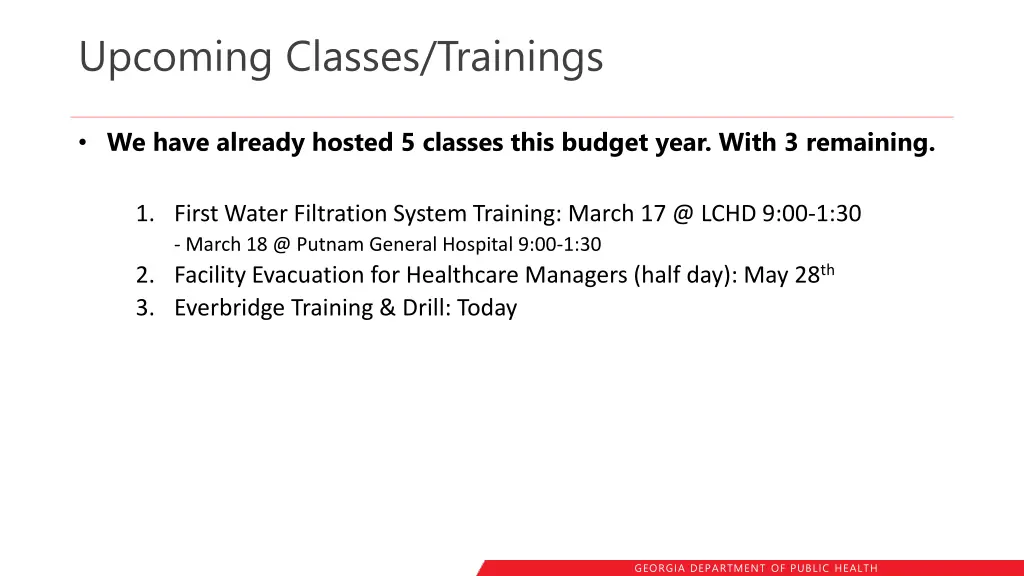 upcoming classes trainings