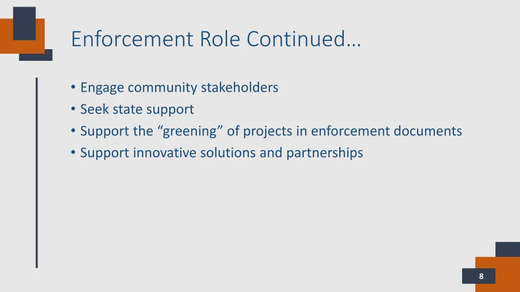 enforcement role continued