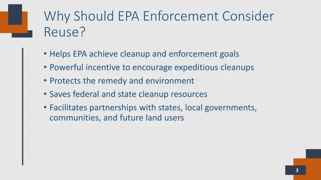 why should epa enforcement consider reuse