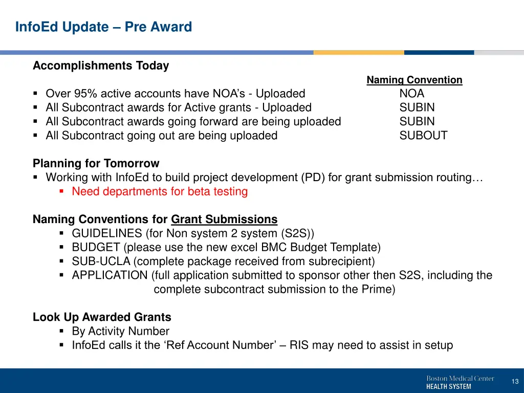 infoed update pre award