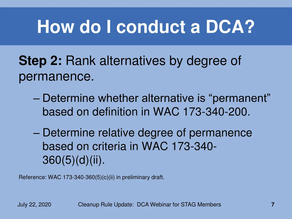 how do i conduct a dca 1