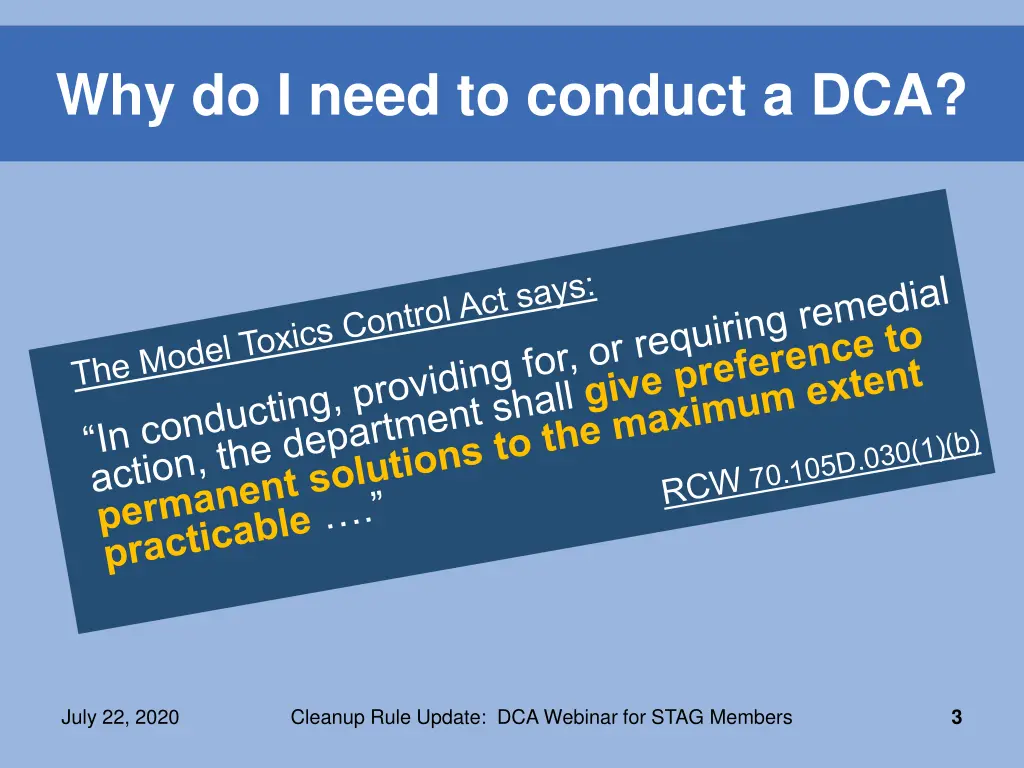 why do i need to conduct a dca