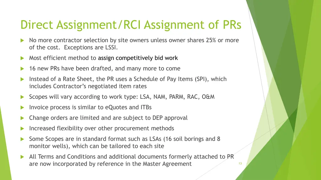 direct assignment rci assignment of prs