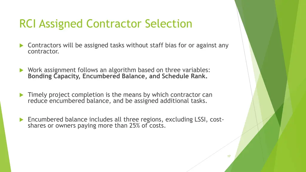 rci assigned contractor selection