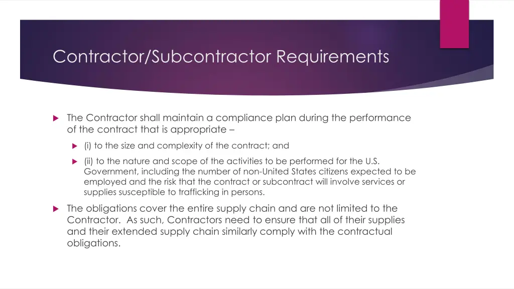 contractor subcontractor requirements