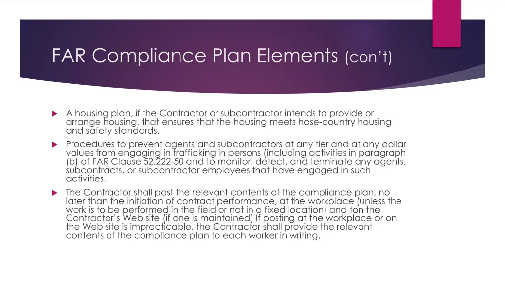 far compliance plan elements con t