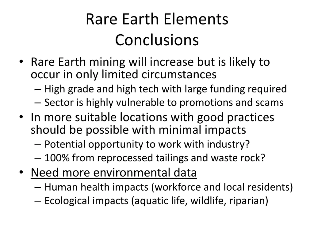 rare earth elements conclusions rare earth mining