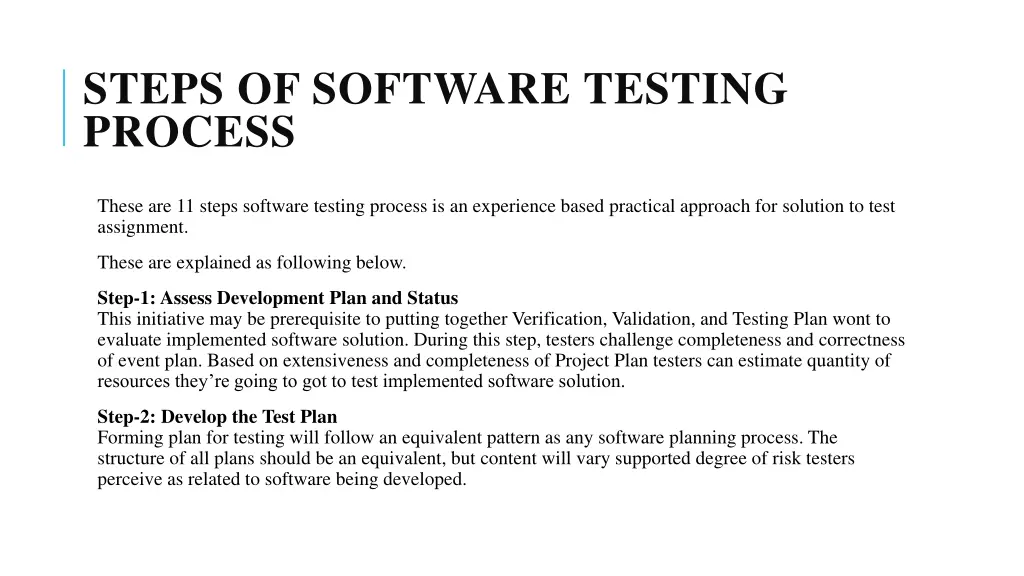 steps of software testing process