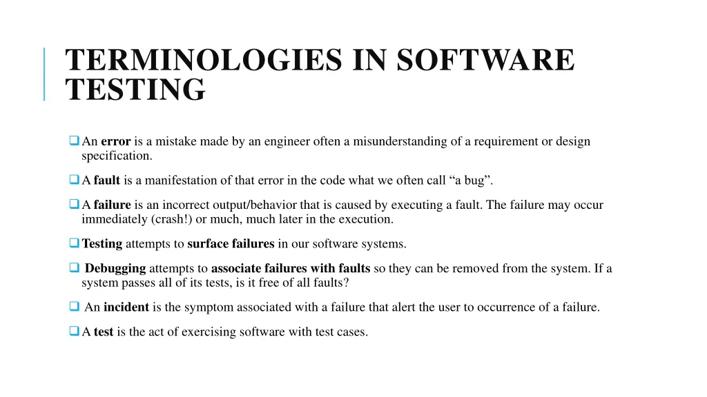 terminologies in software testing