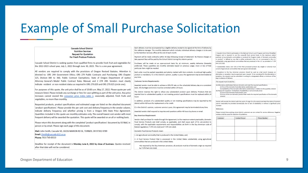 example of small purchase solicitation