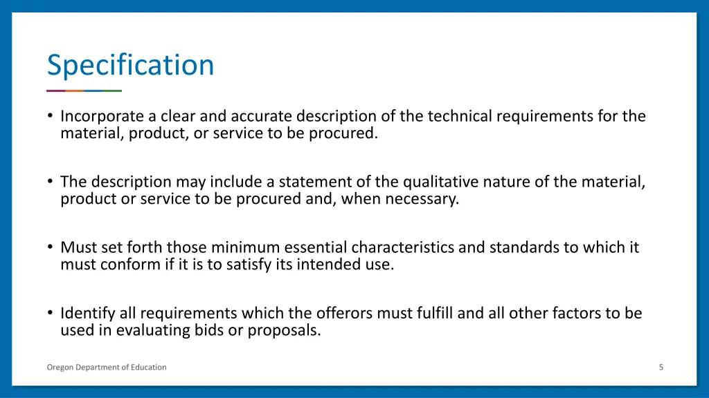 specification