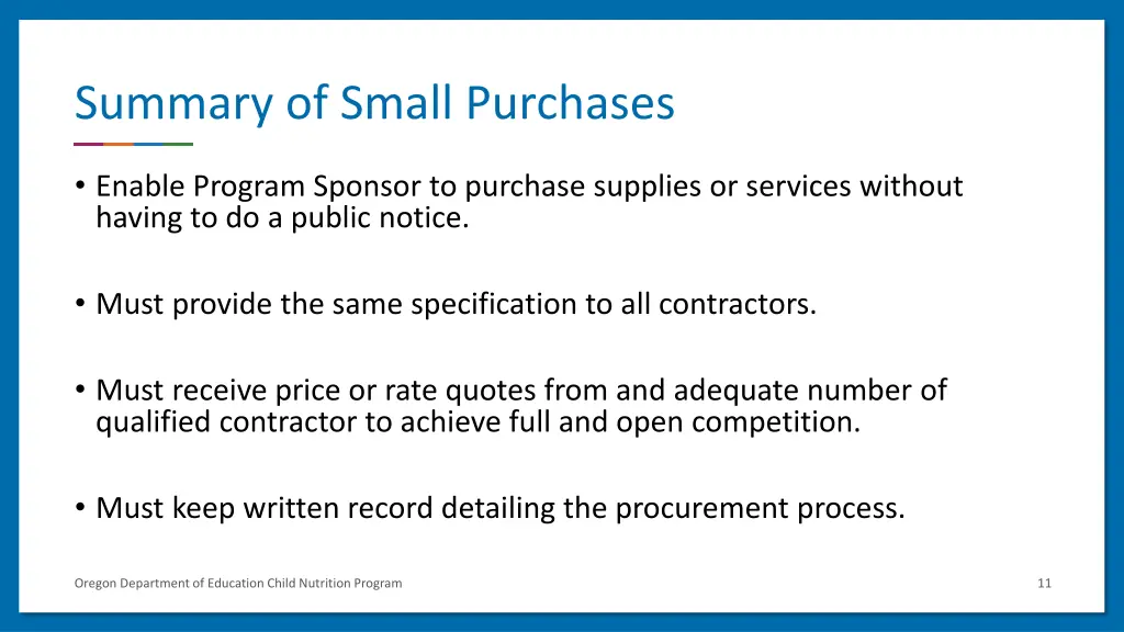 summary of small purchases