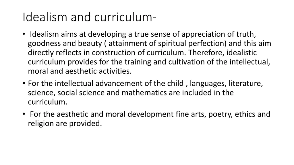 idealism and curriculum