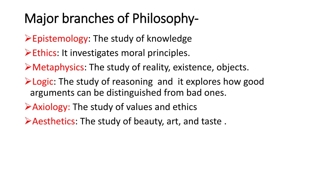 major branches of philosophy major branches