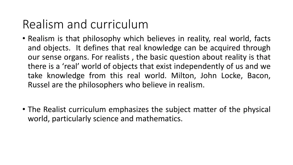 realism and curriculum realism is that philosophy