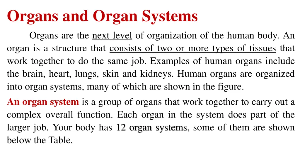 organs and organ systems organs are the next