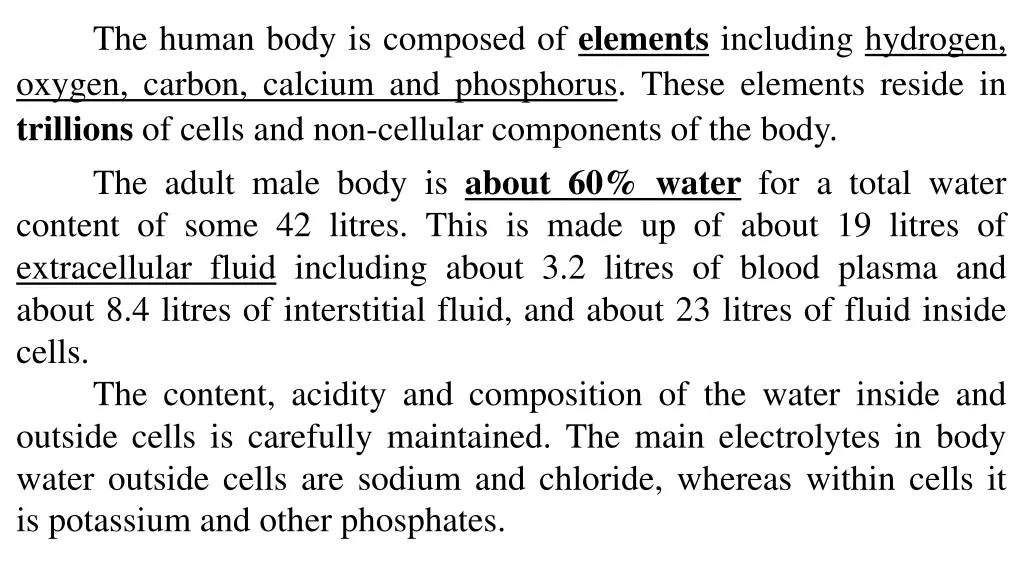 the human body is composed of elements including