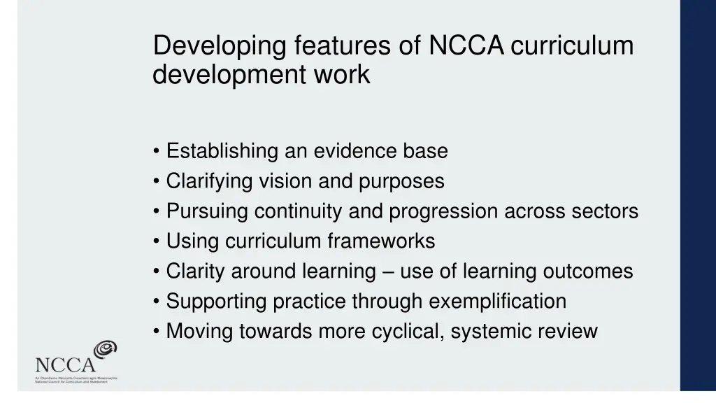 developing features of ncca curriculum