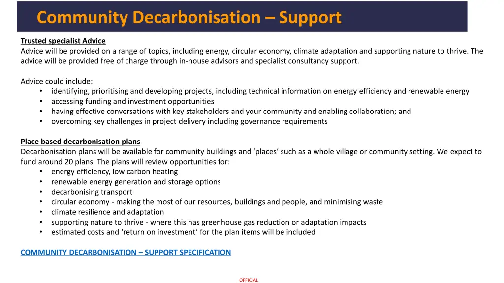 community decarbonisation support