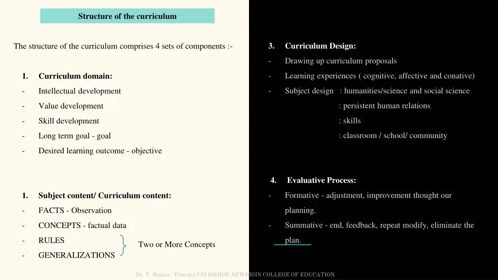 structure of the curriculum
