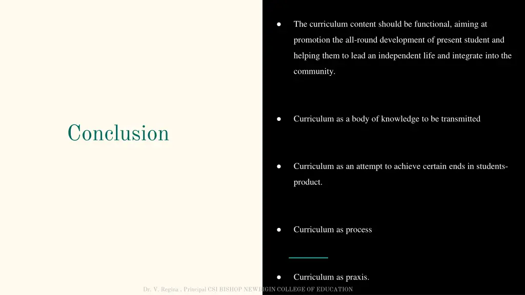 the curriculum content should be functional