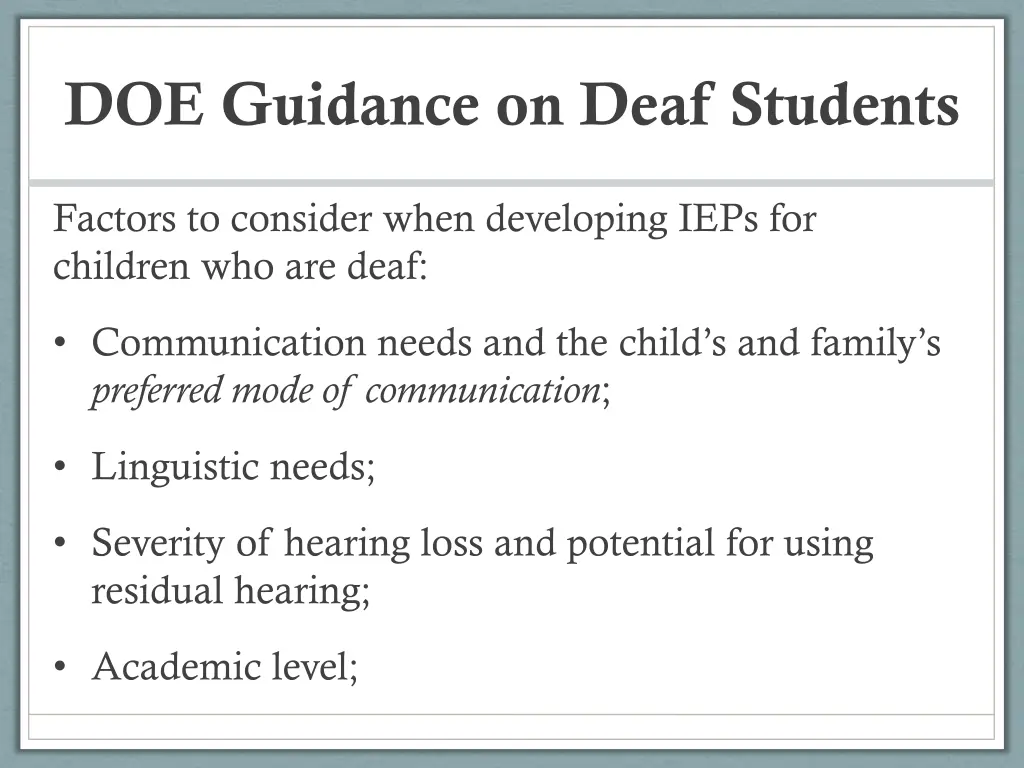 doe guidance on deaf students